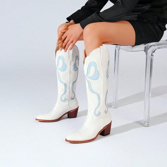 Blue Chic Women's Embroidered Cowboy Boots - Picture 1 of 5